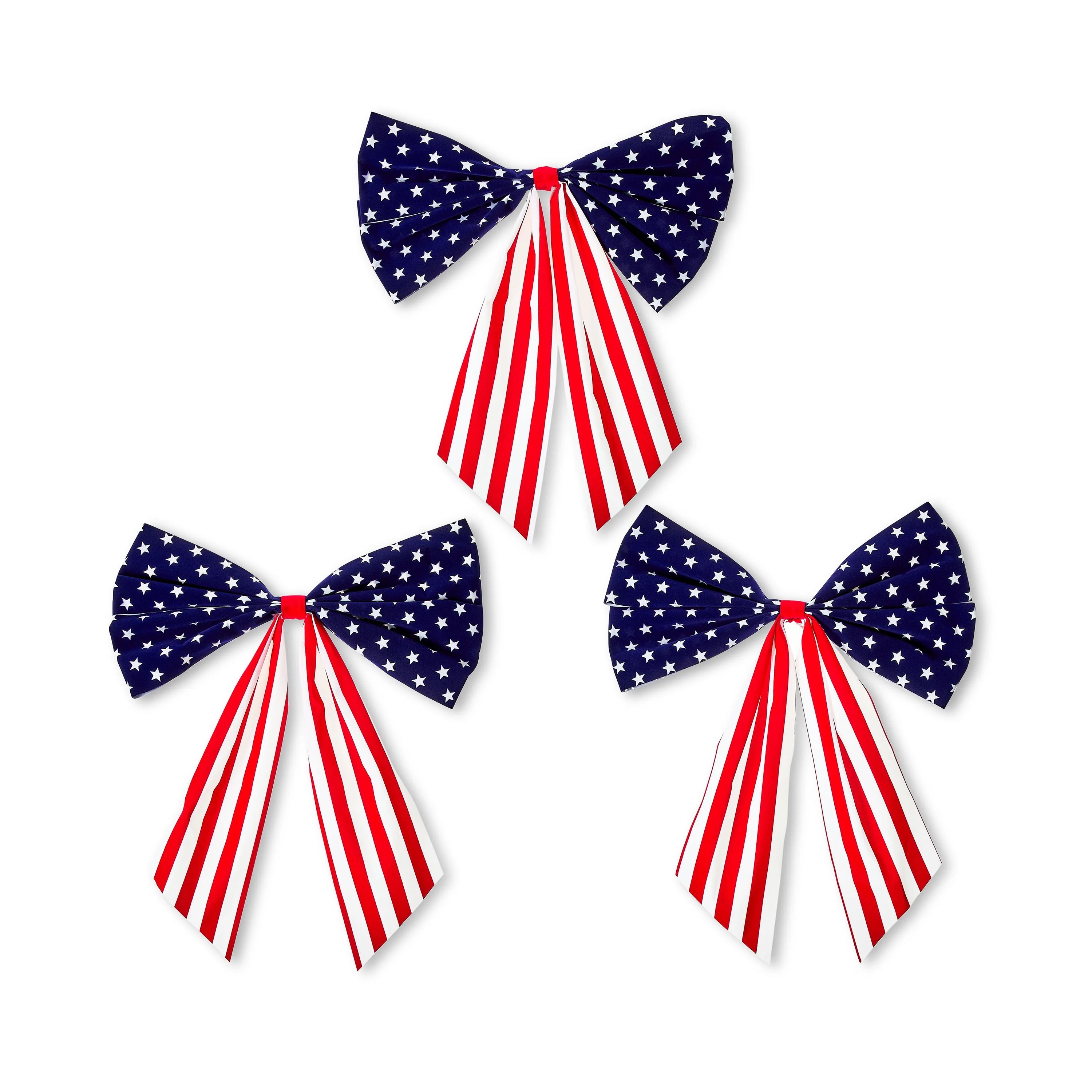 Patriotic Red, White & Blue Flocked Bow Decorations, 3 Count, by Way To Celebrate | Walmart (US)