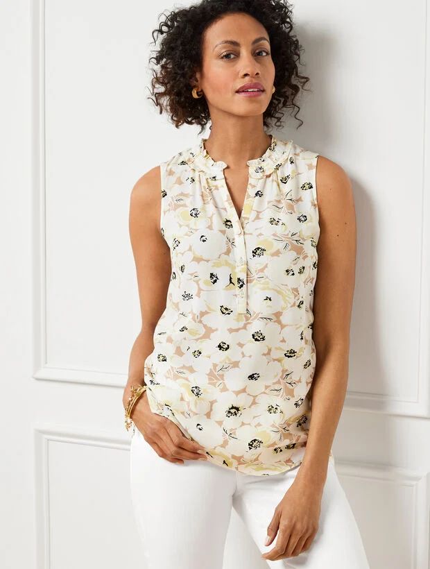 Ruffle Neck Shell - Layered Floral | Talbots