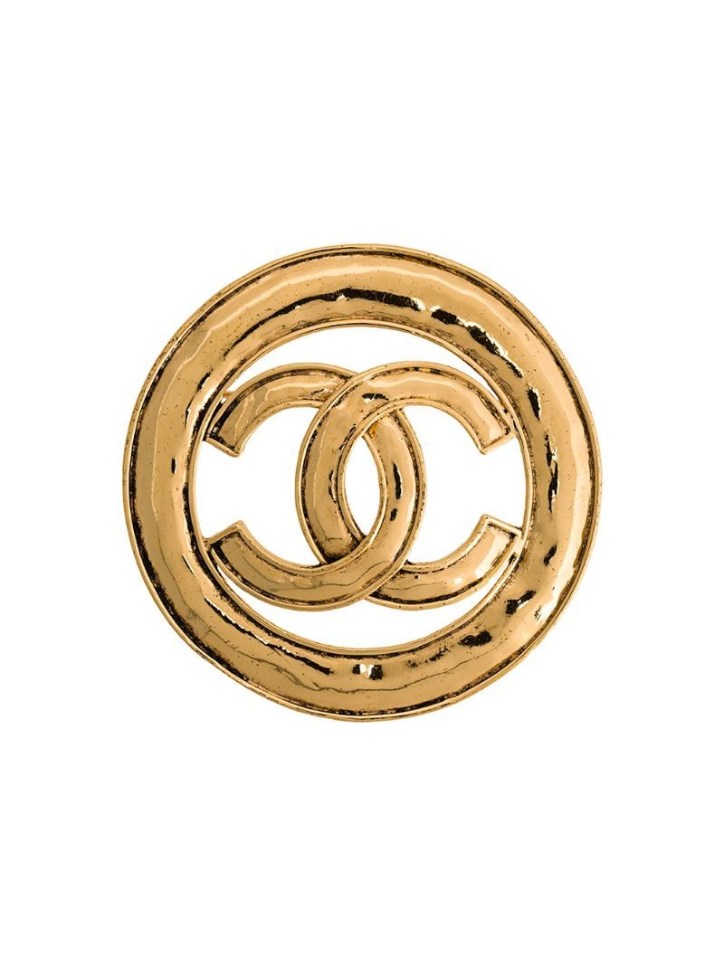 Chanel Vintage round logo brooch, Women's, metallic | FarFetch US