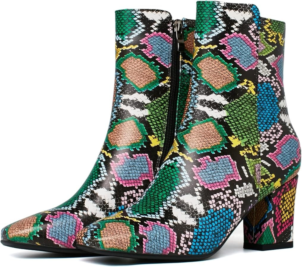 Caradise Womens High Chunky Heeled Boots Zip Up Square Toe Ankle Booties | Amazon (US)