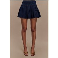 Candice Pleated Denim Mini Skirt - Indigo Blue I MESHKI I Size M | MESHKI US