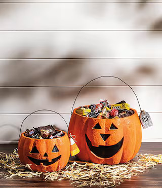 Mud PieHalloween Collection Paper-Mache Jack-O-Landen Treat Buckets 2-Piece Set | Dillard's
