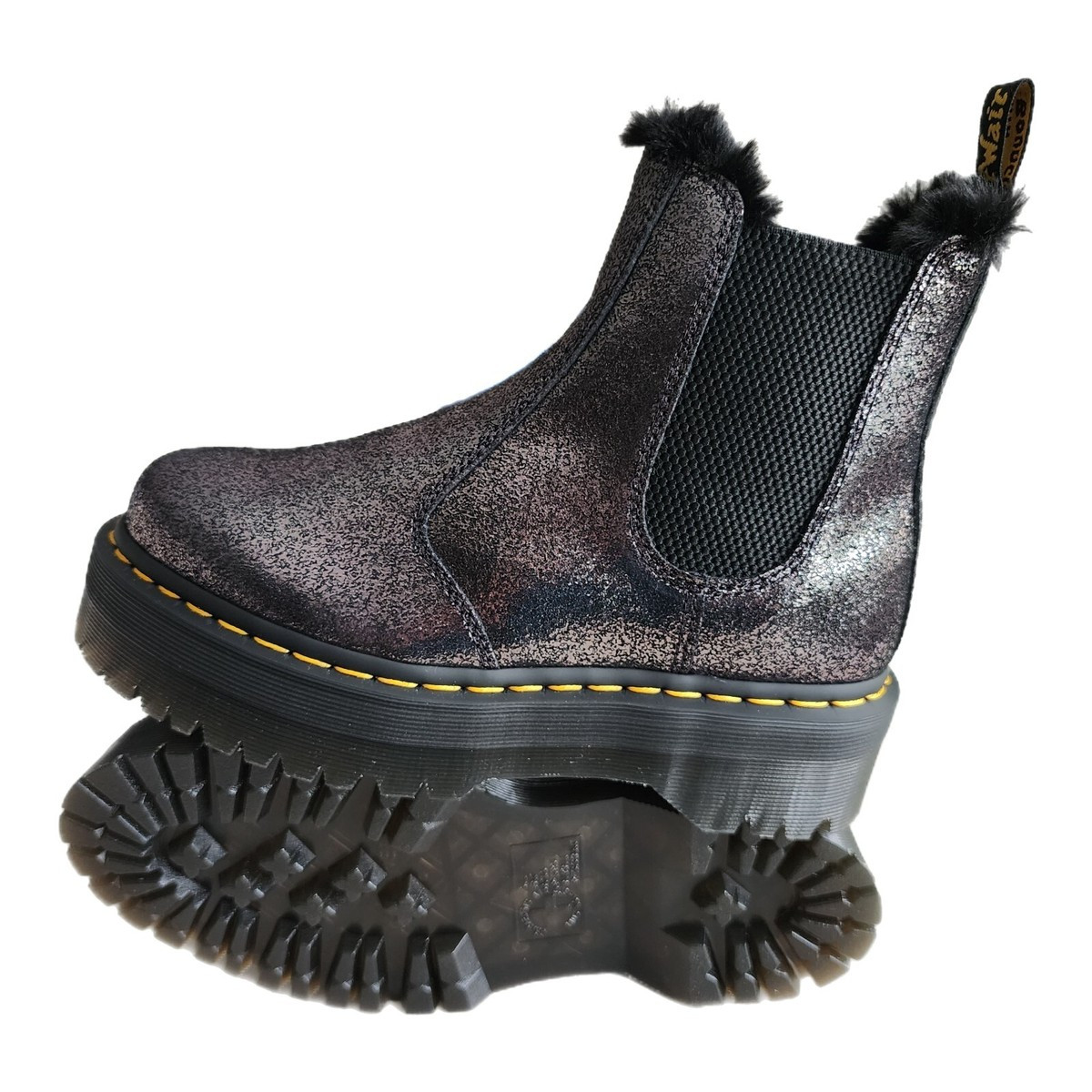 Dr. Martens 2976 Faux Fur Platform Chelsea Boot, Metallic Black, Women's Size 8 | eBay US
