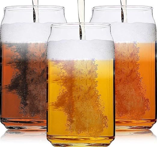 Drinking Glasses 6pc Set - Can Shaped Glass Cups, 16oz Beer Glasses, Tumbler Cup, Cocktail Glasse... | Amazon (US)