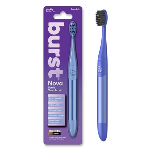 Burst Nova Toothbrush (Blue) | Sonic Powered Teeth Whitening | Super-Soft Bristles | 18000 VPM | 2 Minute Timer | Aluminum Handle | Replaceable Brush Head | Compact Size | with AAA Battery | Amazon (US)