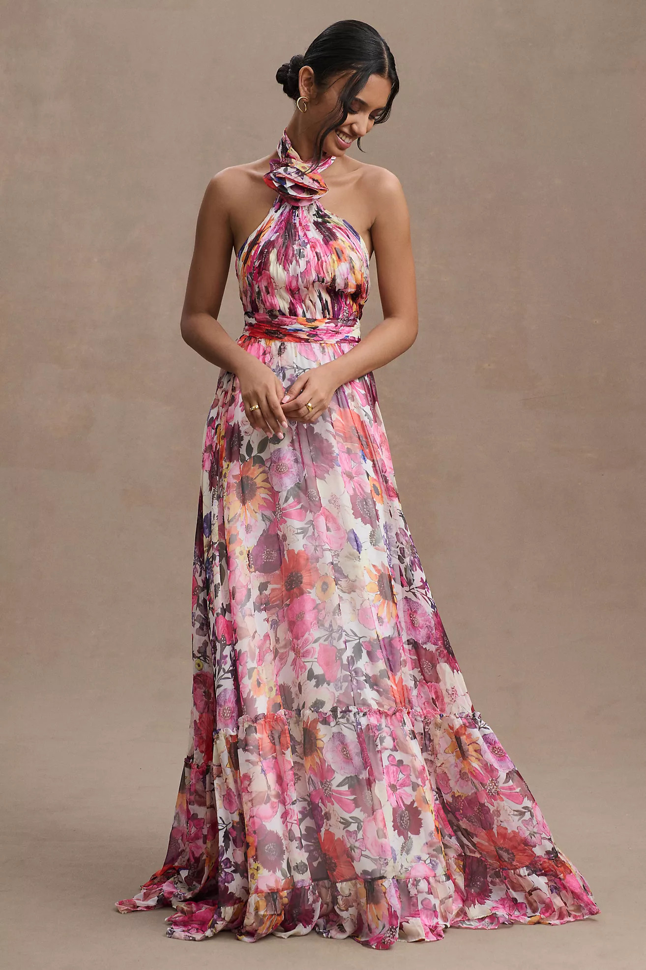 Mac Duggal Asymmetrical Ruffled A-Line Halter Gown | Anthropologie (US)