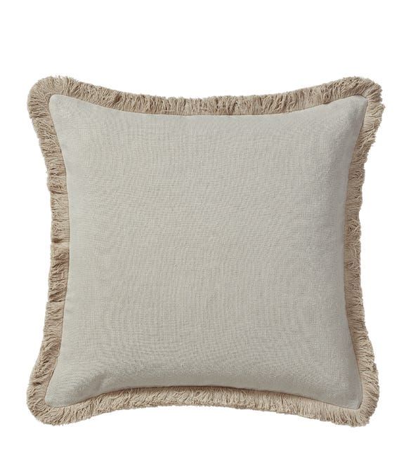 Stonewashed Linen Pillow Cover With Fringing - Natural | OKA US