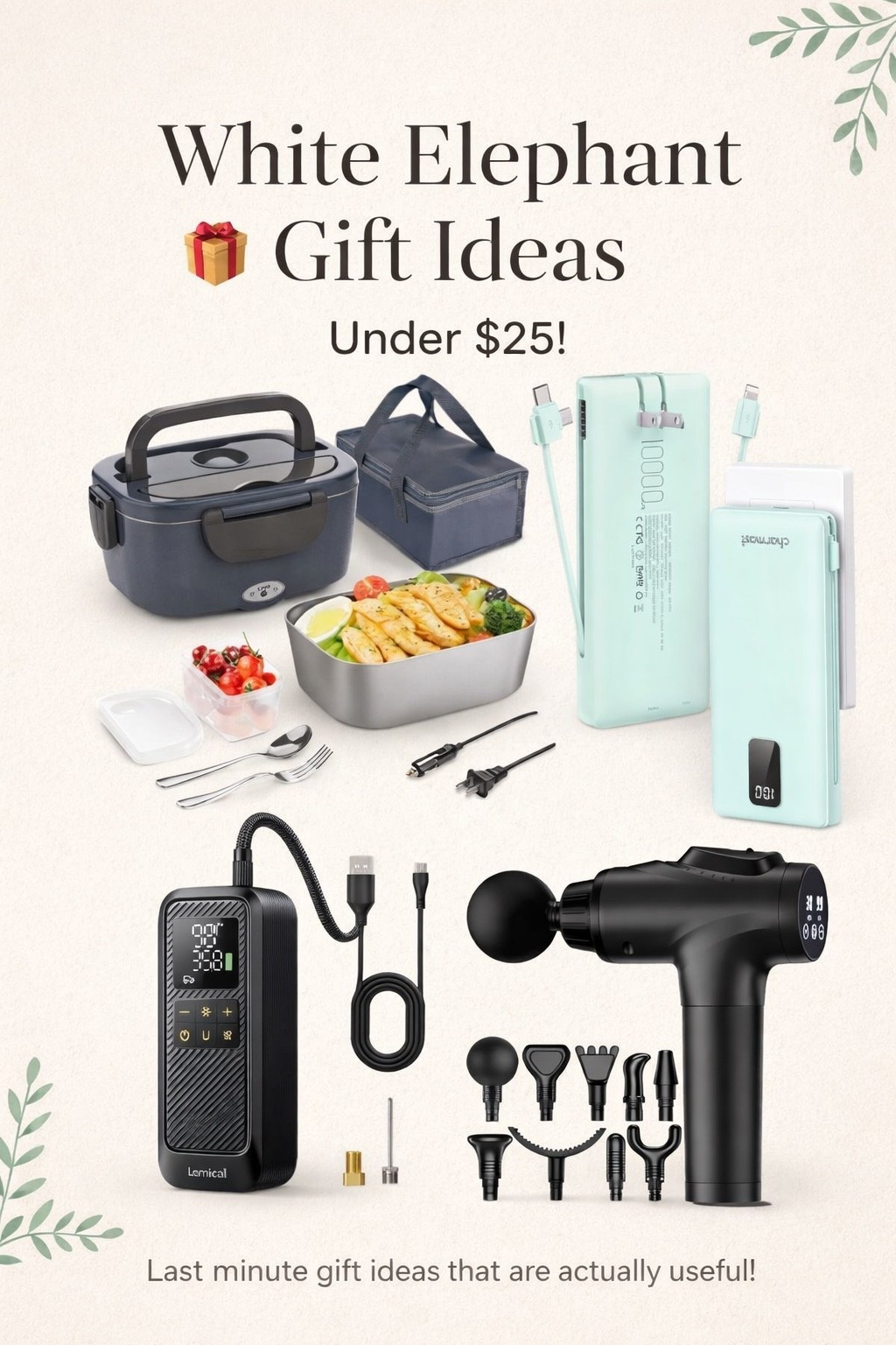Most useful white elephant gift ideas that people will actually love! Heated lunch box, best portable charger, car tire inflator, massage gun 🎁🎁

#LTKHoliday #LTKSaleAlert #LTKGiftGuide
