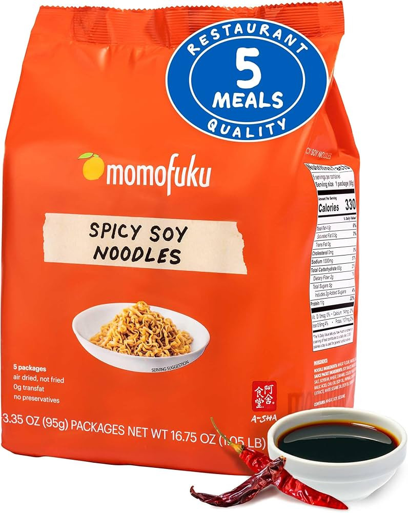 Momofuku Spicy Soy Ramen Noodles by David Chang, 5 Count (Pack of 1) Air-Dried Vegan Instant Nood... | Amazon (US)