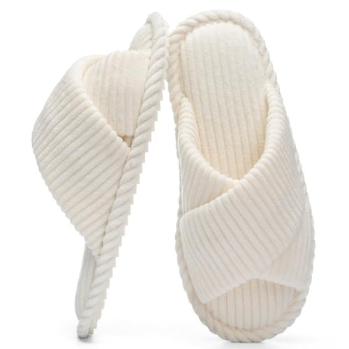 GOEWY Slippers for Women Memory Foam House Bedroom Corduroy Crossbands Open Toe Slides Sandals Sh... | Amazon (US)