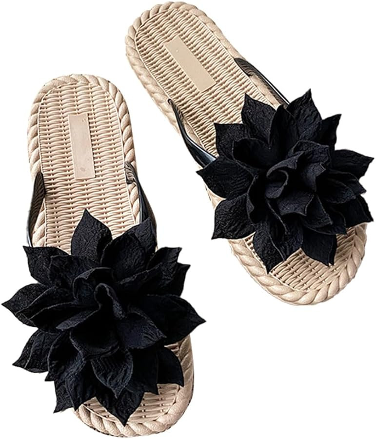 Loizziuy Floral Women's Flip Flops Floral Woven Comfortable Summer Beach Sandals for Travel Party... | Amazon (US)