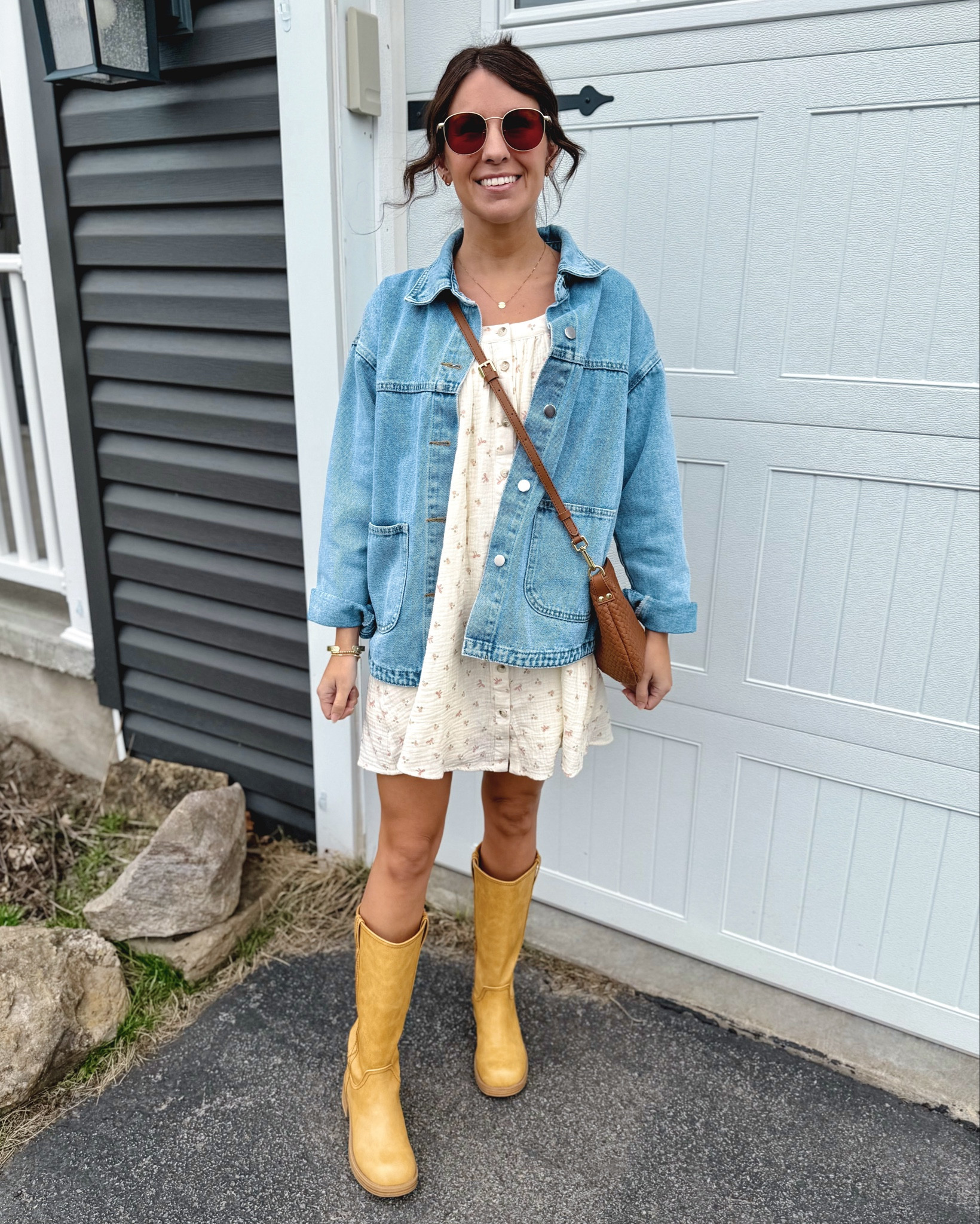 xs in my dress (gauze cotton and sooo comfy! It has a functional button down front too so it’s nursing friendly 🙌🏽). my denim jacket is size xs and my boots are size 6. 

#LTKgrwm #LTKootd #LTKPetite