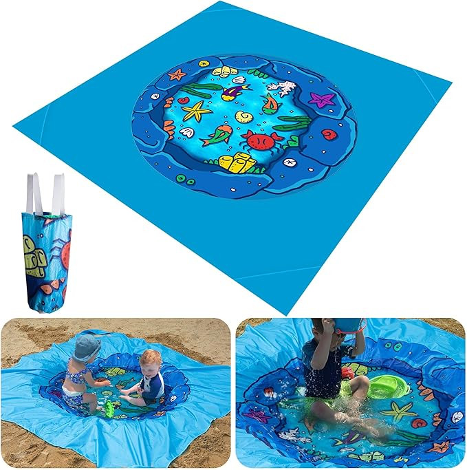 RunNico 6.6 x 6.6 Ft Portable Baby Beach Pool, Waterproof Beach Pool Blanket for Toddler with Wat... | Amazon (US)