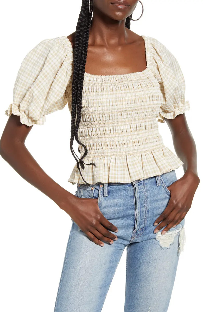 Amber Smocked Gingham Check Top | Nordstrom