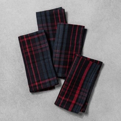 Napkin Set of 4 Plaid - Red/Blue - Hearth & Hand™ with Magnolia | Target