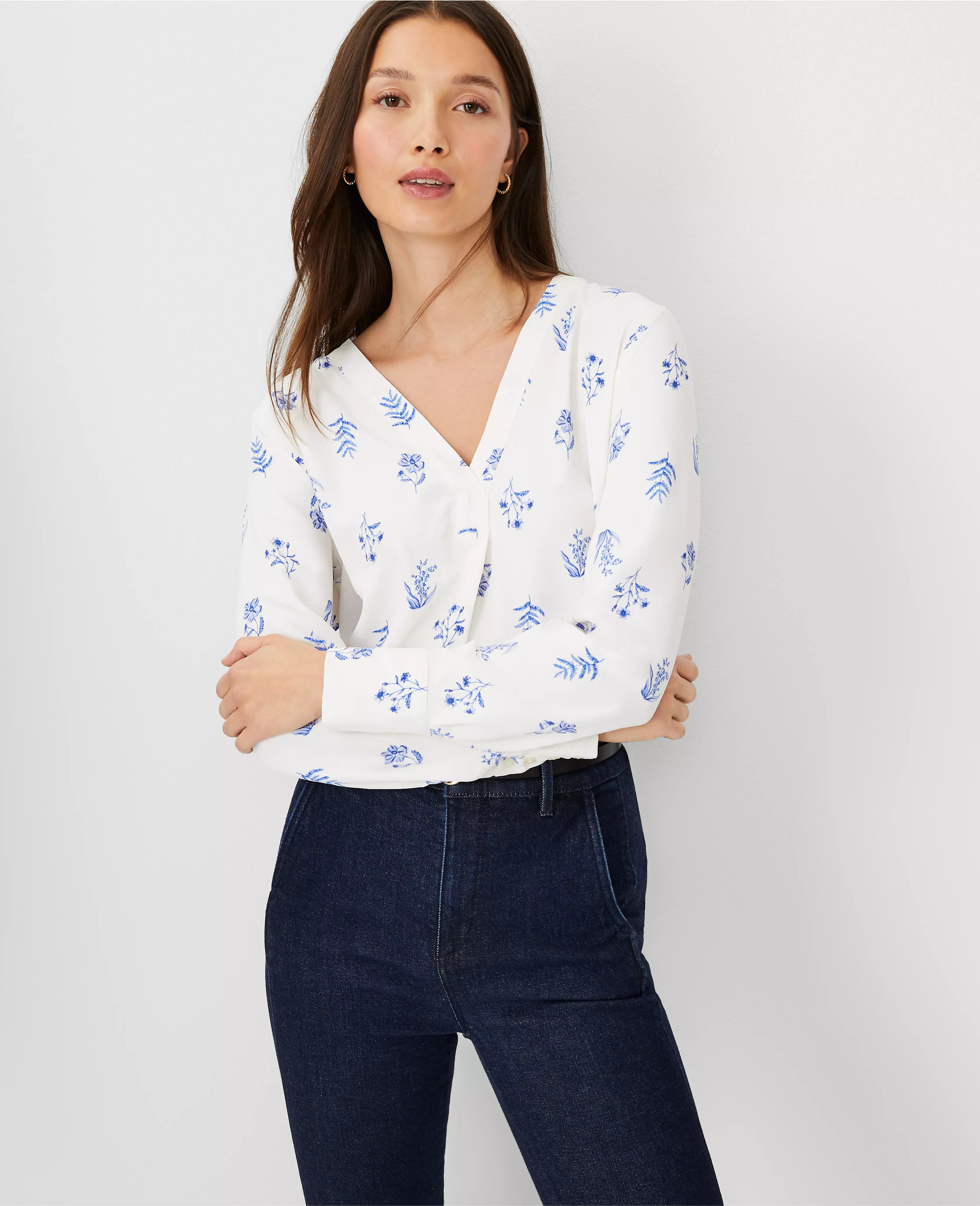 Floral Mixed Media Pleat Front Top | Ann Taylor (US)