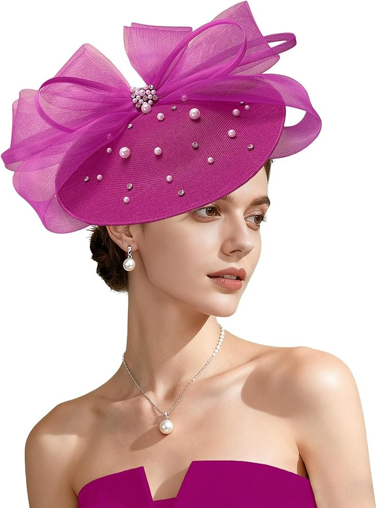 Kgromfy Tea Party Hat for Women Fascinator Hat Elegant Church Hats Wedding Headband Luxury Fancy ... | Amazon (US)