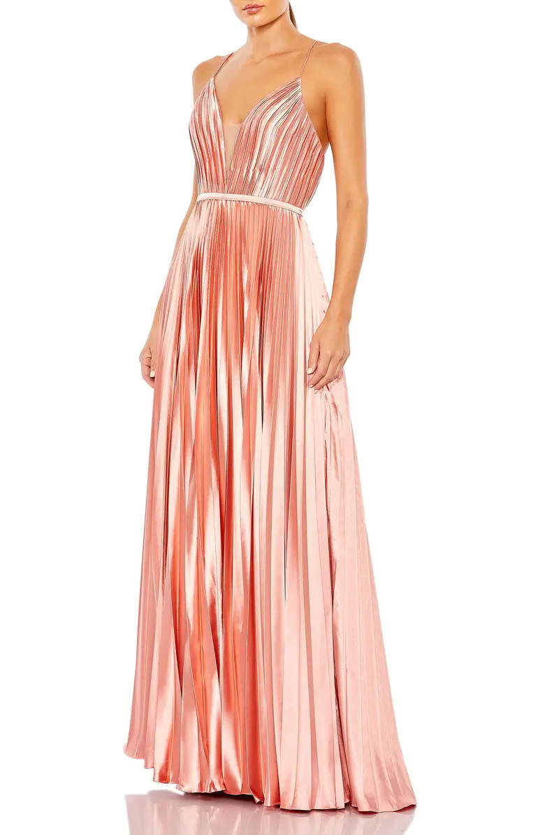Ieena for MacDuggal Plunge Neck Pleated Ballgown | Nordstrom