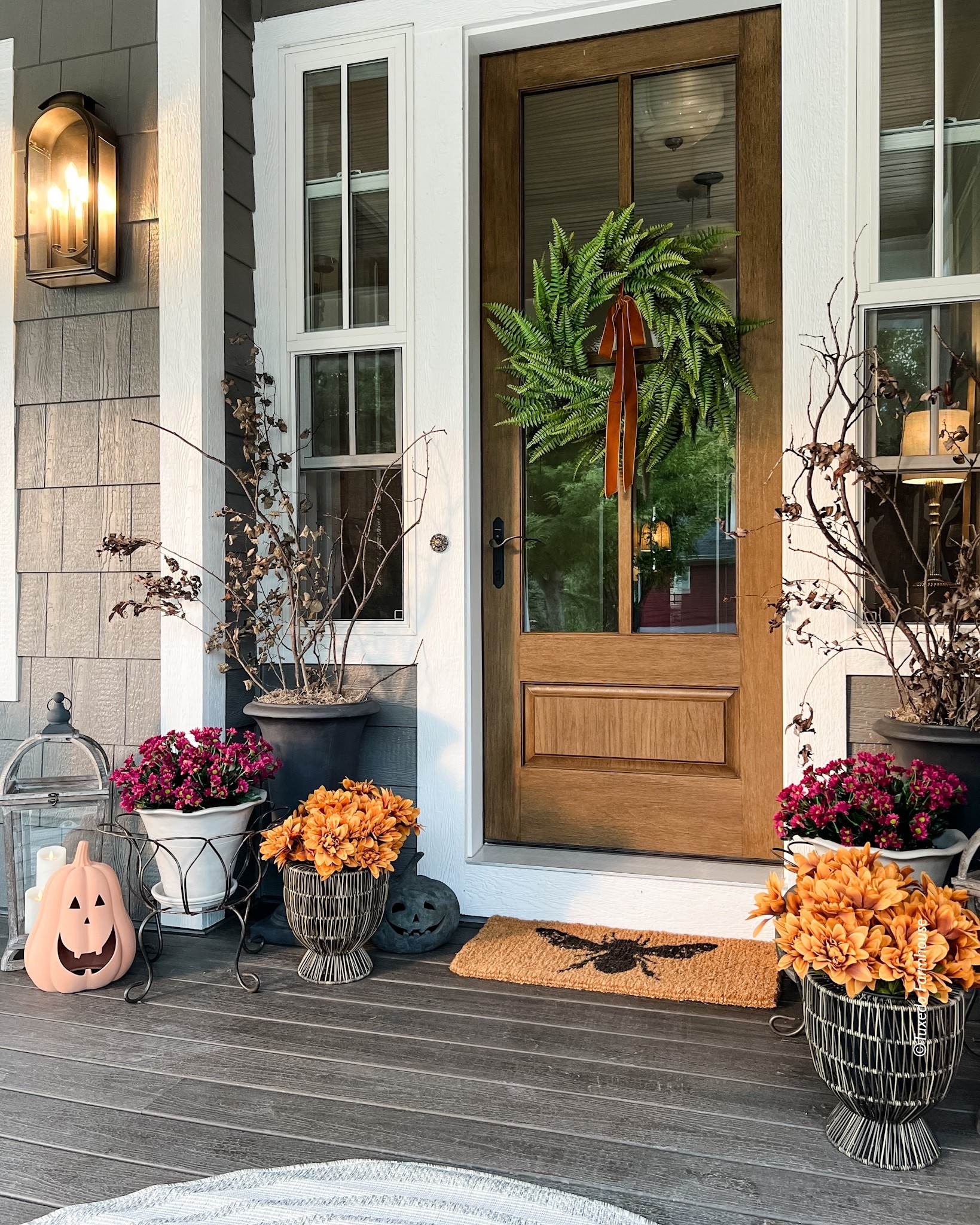 Fall porch with faux mums, terracotta pumpkins and the prettiest wreath that is currently on sale, with $70 off. I’m excited to bring it back this year! 

 

 

#LTKFindsUnder100 #LTKHome #LTKSeasonal