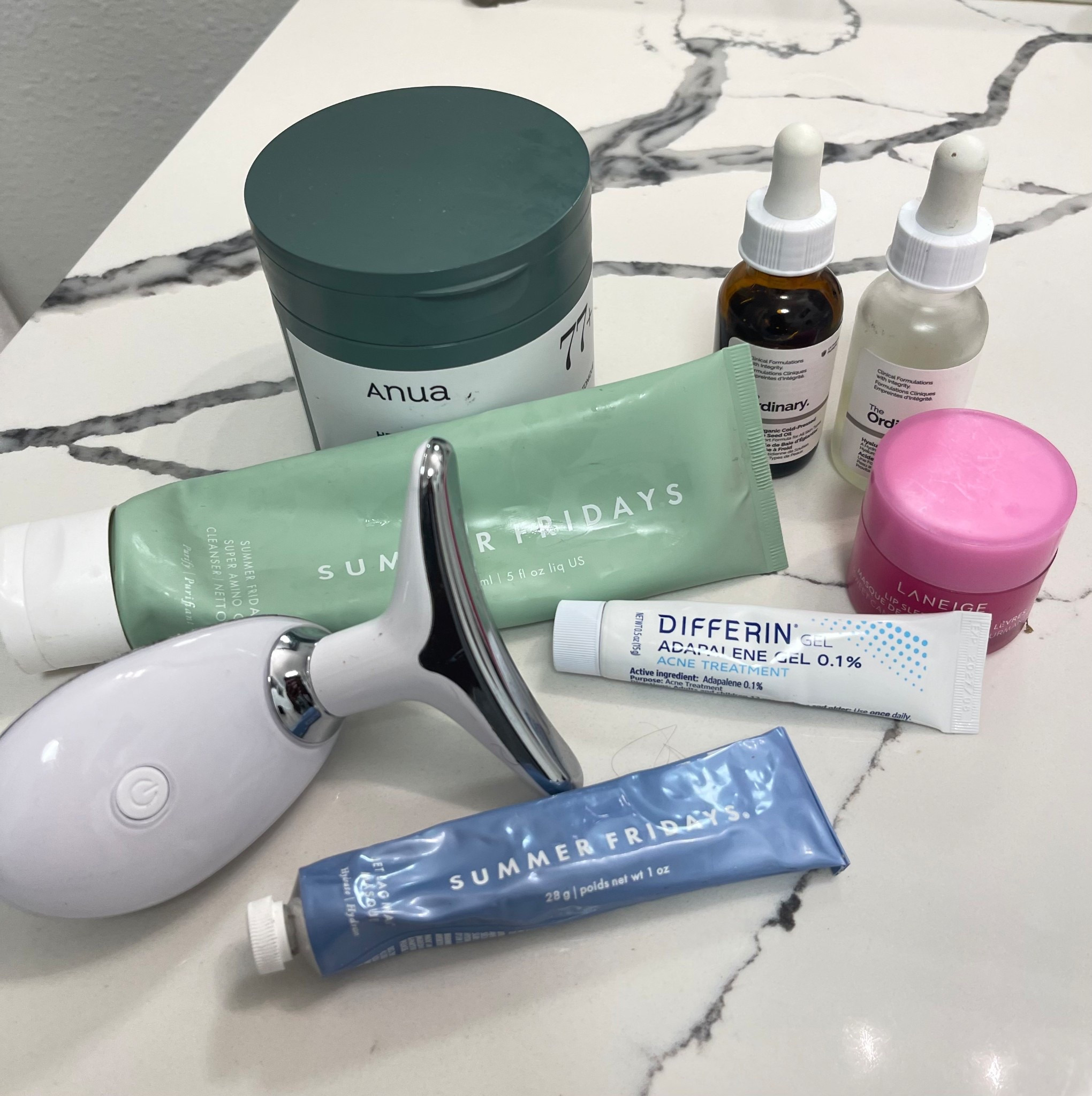 Some of the products that are in my nighttime routine rotation. I use the differin 4x per week and The Ordinary retinol the rest of the days. Also love this face massager. 

The ordinary, anua 77, toner pads, summer Fridays jet lag mask, laneige lip sleeping mask, cleanser, differin 

#LTKBeauty #LTKFindsUnder100 #LTKOver40