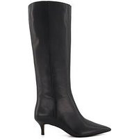 Dune London Smooth Leather Kitten-Heeled Knee-High Boots - Black | Very (UK)