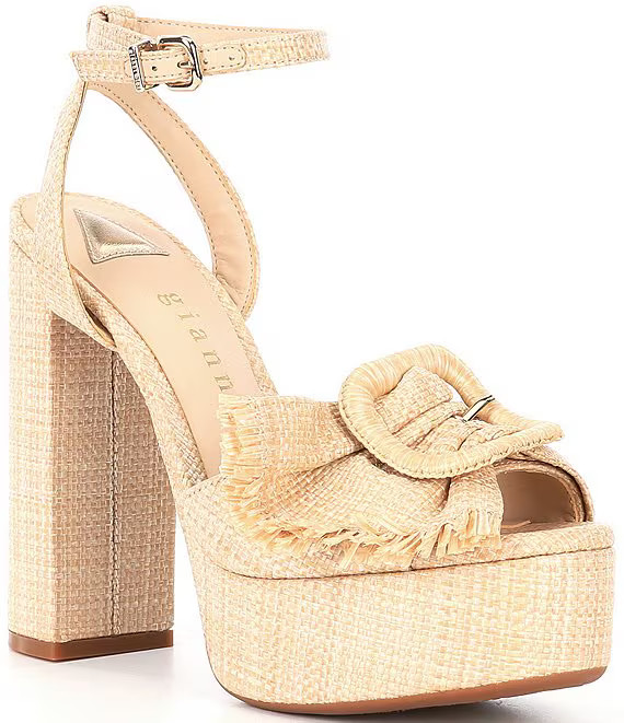 Gianni Bini Tobias Raffia Mismatched Buckle Platform Dress Sandals | Dillard's | Dillard's