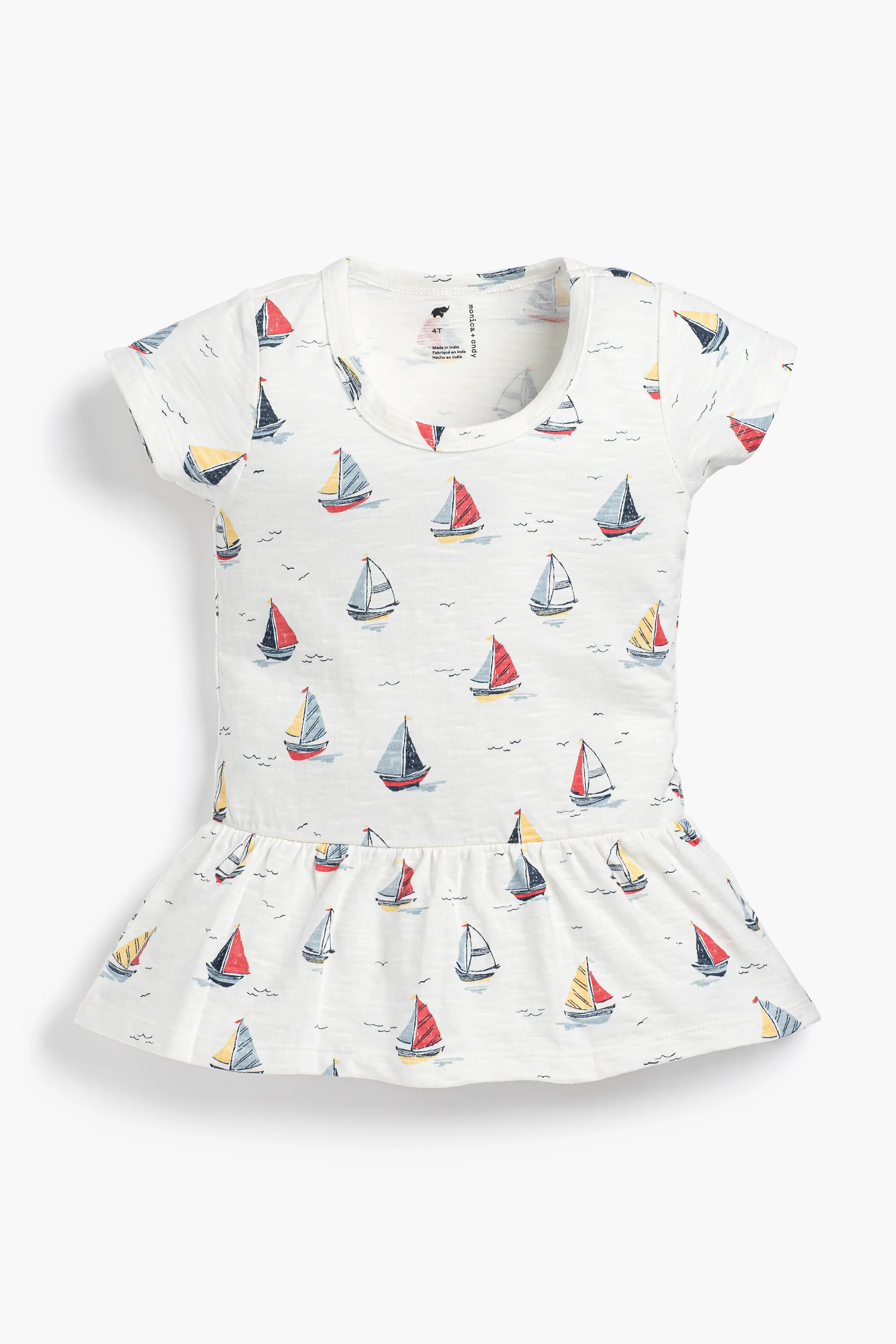 Short Sleeve Peplum Top In Little Skippers | Kids | Size: 10 | Girl- Monica + Andy Organic Kids Clothing | Monica + Andy