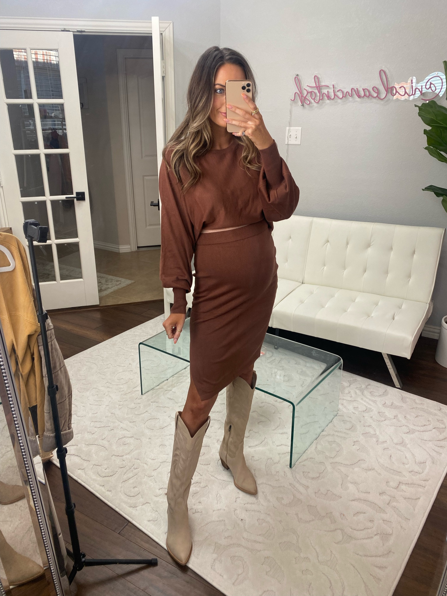 Sweater and skirt set. Amazon finds. Amazon fall outfit. Western boots. Maternity. Pregnancy outfit 

#LTKbump #LTKstyletip #LTKSeasonal