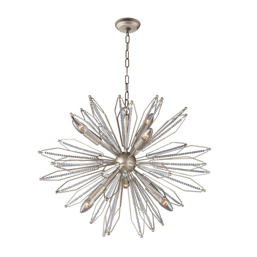 6-Light Antique Silver Sputnik Chandelier with Clear Glass | The Home Depot