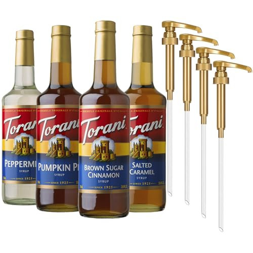 Torani Coffee Syrup, Pumpkin Pie, Brown Sugar Cinnamon, Salted Caramel, Peppermint, Syrup for Drinks, Fall & Winter Variety 4-Pack, Pumps Included, 25.4 Fl Oz Ea | Amazon (US)