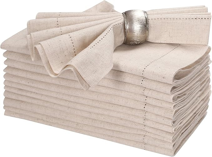 BEDDING CRAFT Set of 12 Linen Flax Cotton Cloth Dinner Napkin with Hemstitched 20x20 Natural, Mit... | Amazon (US)