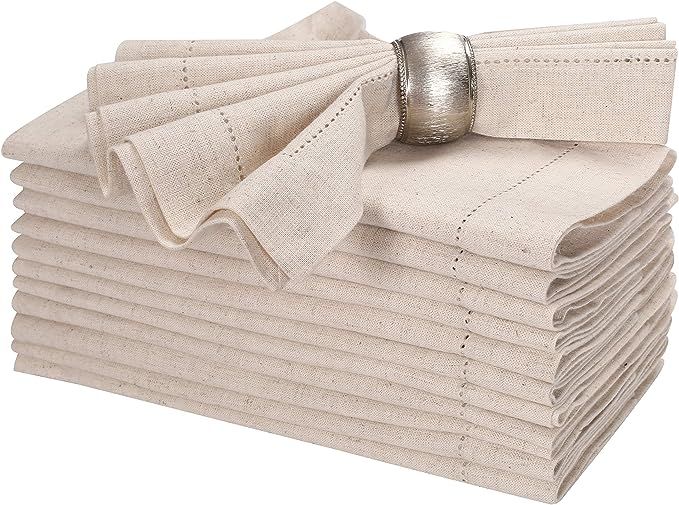 Linen Flax Cotton Cloth Dinner Napkin 18x18 Natural with Hemstitched,Wedding Napkins, Cocktails N... | Amazon (US)