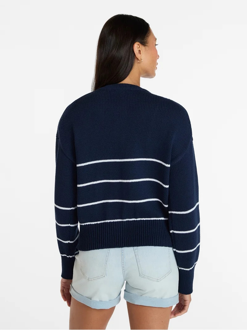 Time and Tru Women's Striped Cardigan Sweater with Long Sleeves, Sizes XS-XXXL | Walmart (US)
