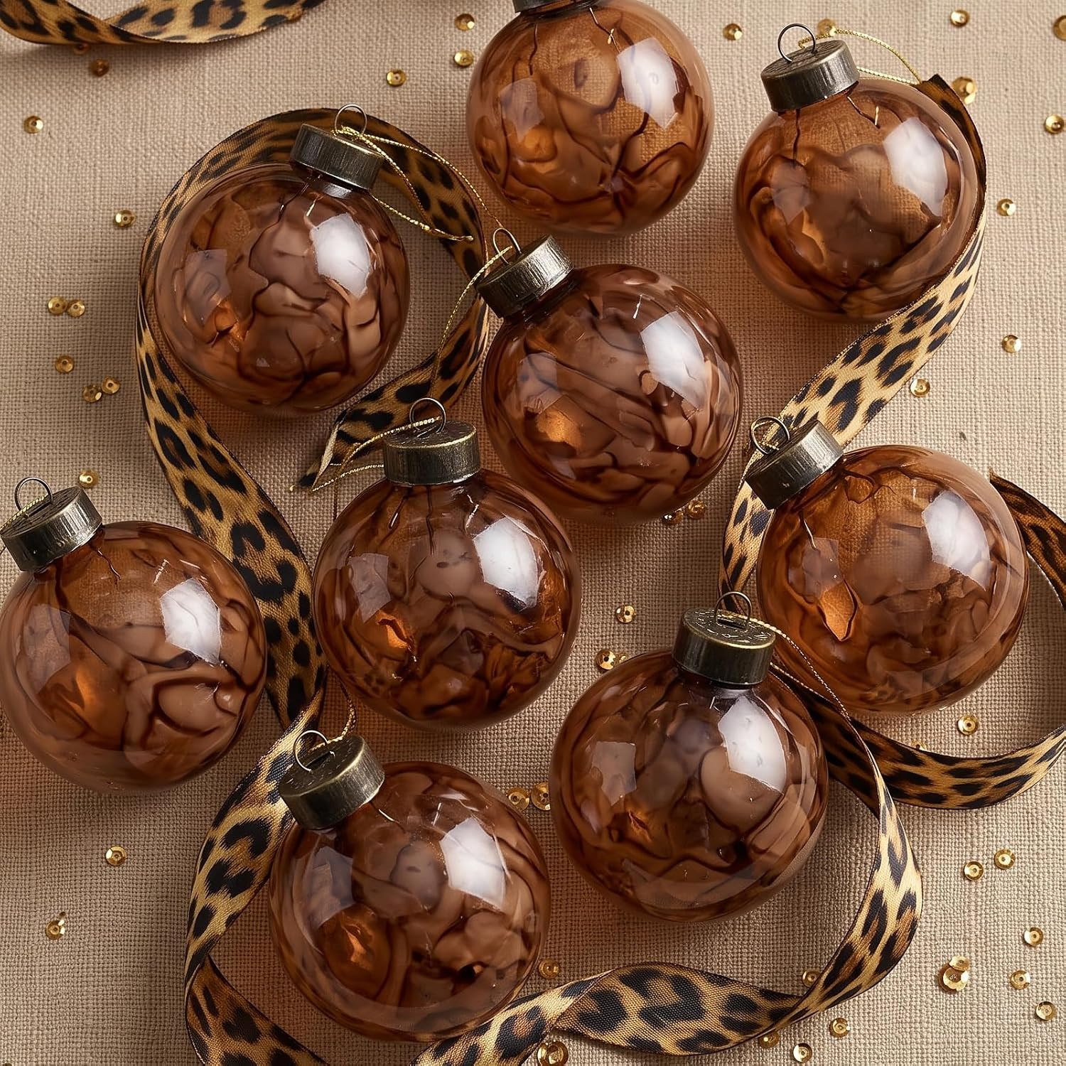 Outus 12 Pcs Tortoiseshell Christmas Tree Ornaments Vintage Christmas Ball | Amazon (US)