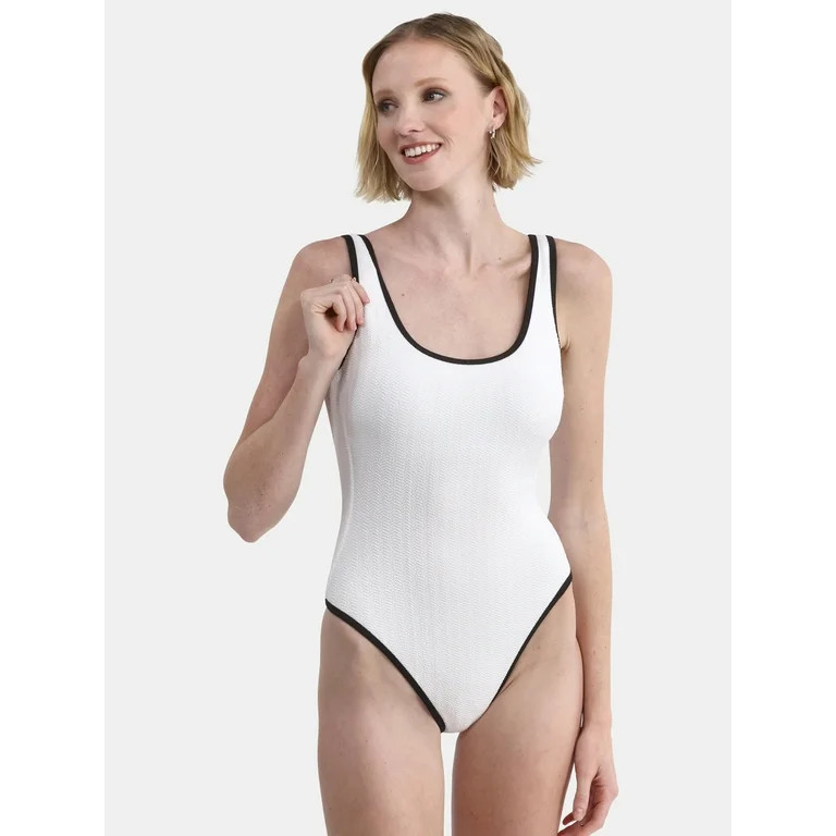 No Boundaries Women's Herringbone Crinkle One Piece Swimsuit, Sizes XXS-XXL | Walmart (US)