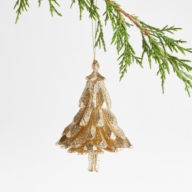 Gold Glitter Tree Christmas Ornament + Reviews | Crate and Barrel | Crate & Barrel