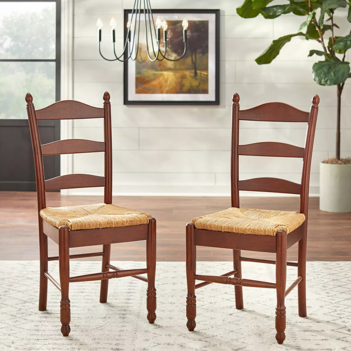 Buylateral Set of 2 Farmhouse Two Tone Ladder Back Wicker Seat Dining Chairs | Target
