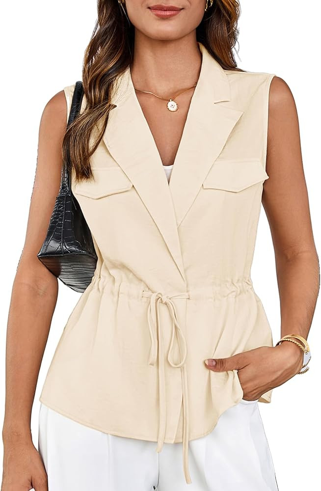GRACE KARIN Women's Sleeveless Wrap Vest Tops Casual V Neck Peplum Dressy Blouse Drawstring Cardi... | Amazon (US)