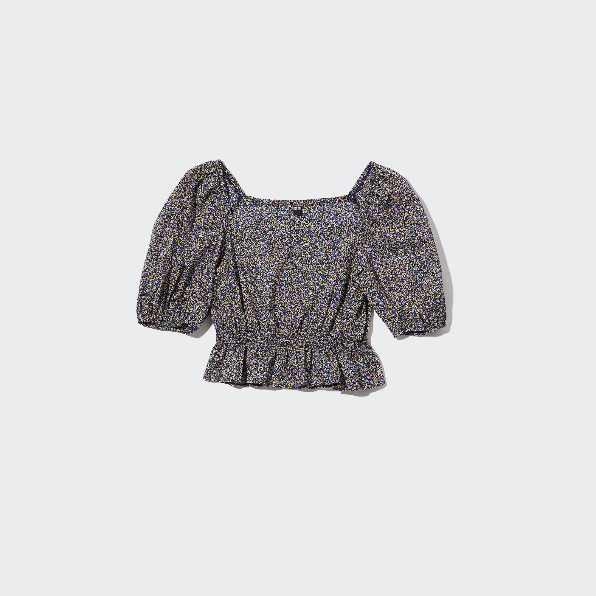 Printed Puff-Sleeve Cropped Blouse (Women) | UNIQLO US | UNIQLO (US)