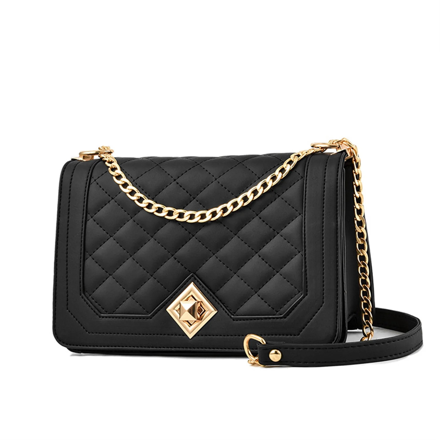 Purse PU Leather Quilted Handbags with Gold Chain Strap | Walmart (US)
