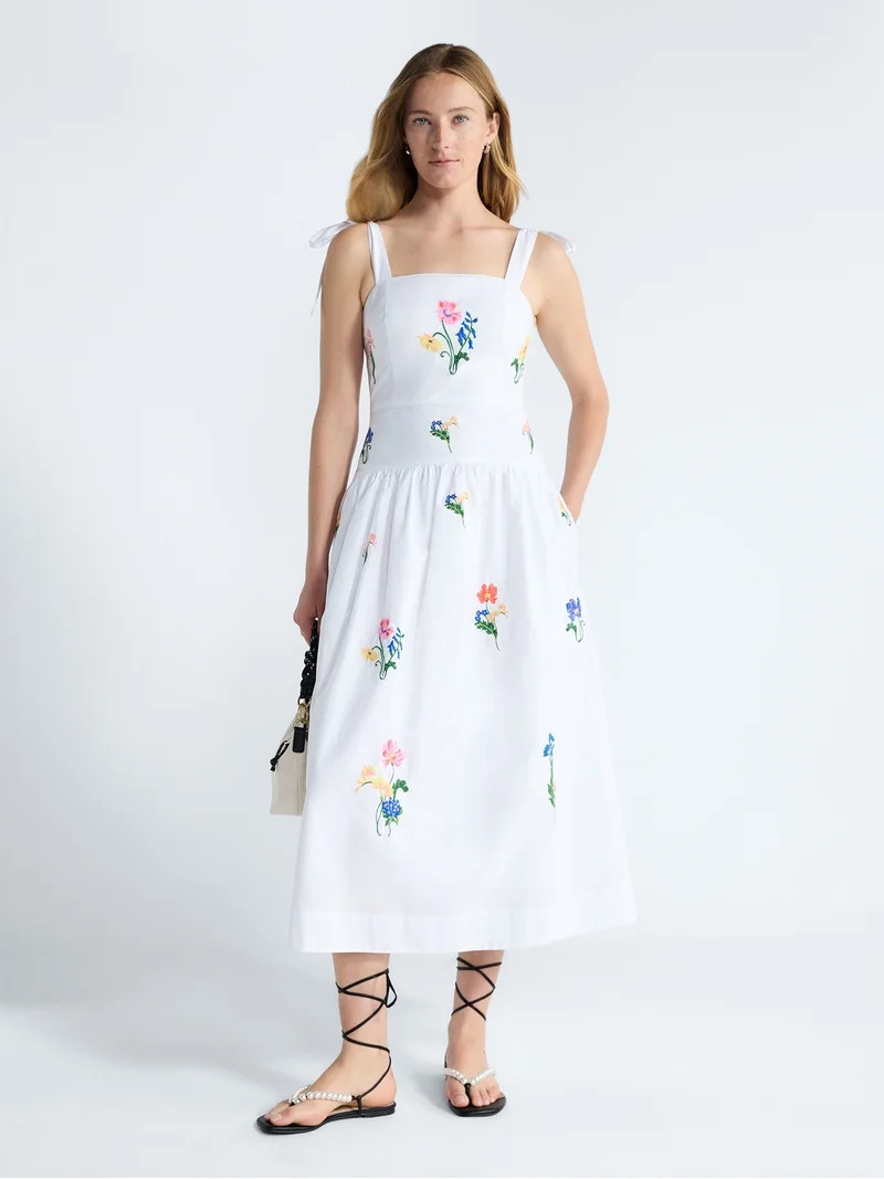 Free Assembly Women's and Women's Plus Embroidered Cotton Sleeveless Maxi Dress, Sizes XS-4X | Walmart (US)