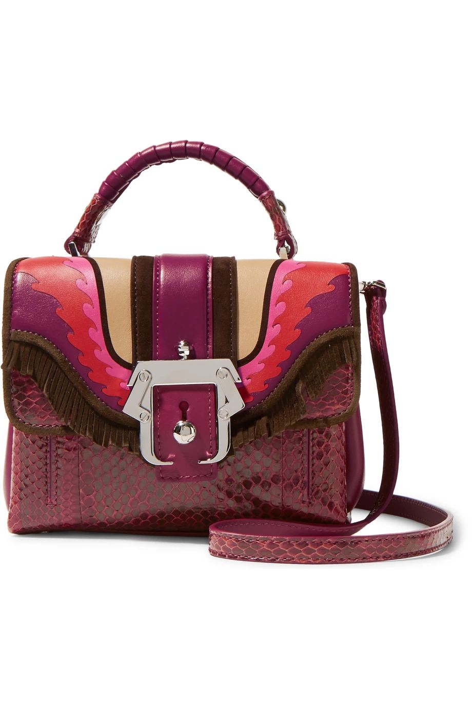 Dun Dun Mini Suede-Trimmed Appliquéd Leather and Ayers Shoulder Bag, Paula Cademartori, Plum/Burgundy, Women's | NET-A-PORTER (US)