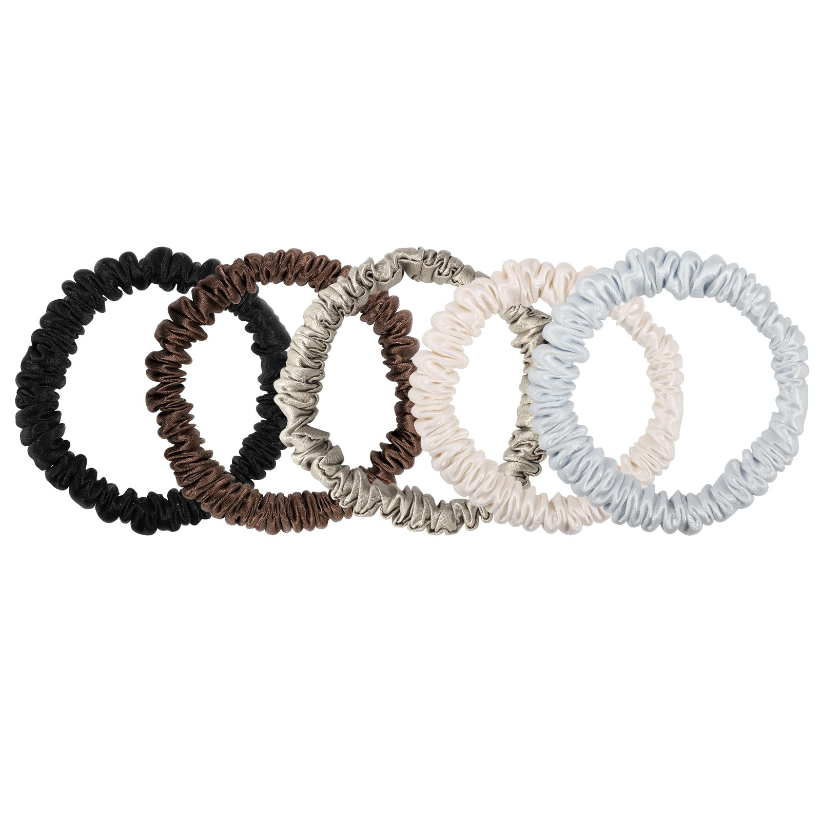5 Pcs 19 Momme Pure Mulberry Silk Skinny Scrunchies and Ponytail Holders for Women's Hair Sleep | Amazon (US)