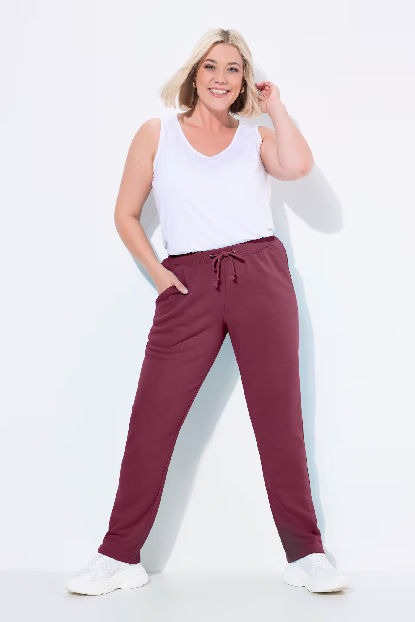 Basic Drawstring Elastic Waist Cotton Blend Joggers | Ulla Popken - US