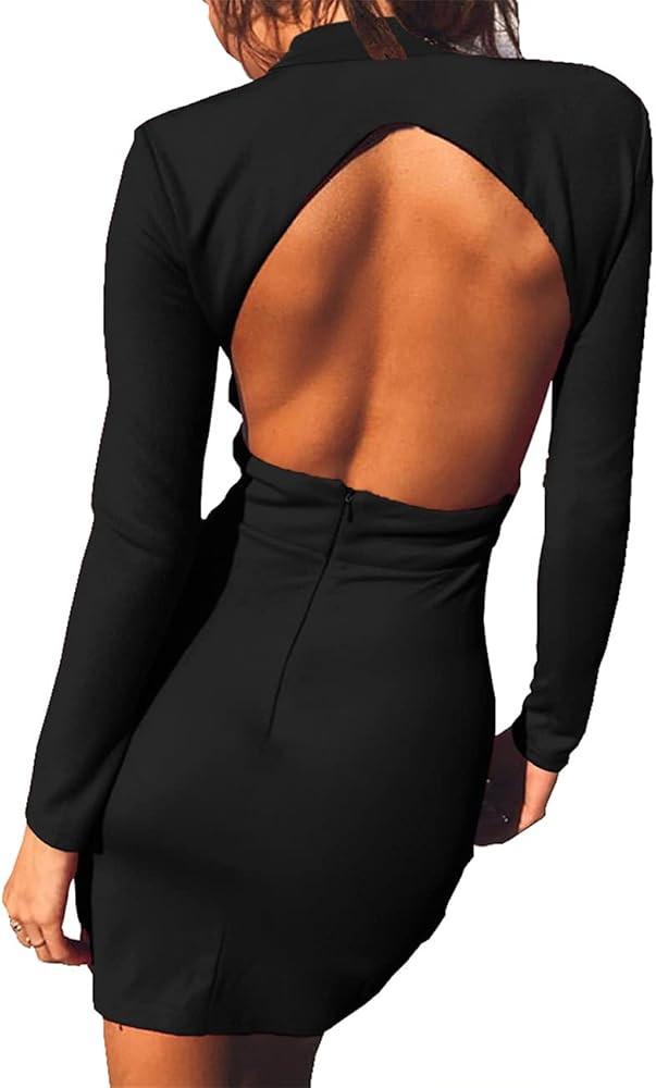 Haola Women's Long Sleeve Cut Out Front Sexy Club Bodycon Dress Party Mini Bandage Dress | Amazon (US)