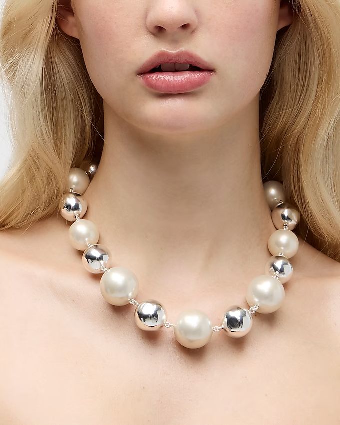 Oversized metallic ball and pearl necklace | J.Crew US