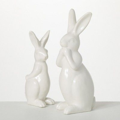 Sullivans Glazed Tabletop Decorative Bunny Sculpture Set of 2, 11"H & 8.5"H White | Target