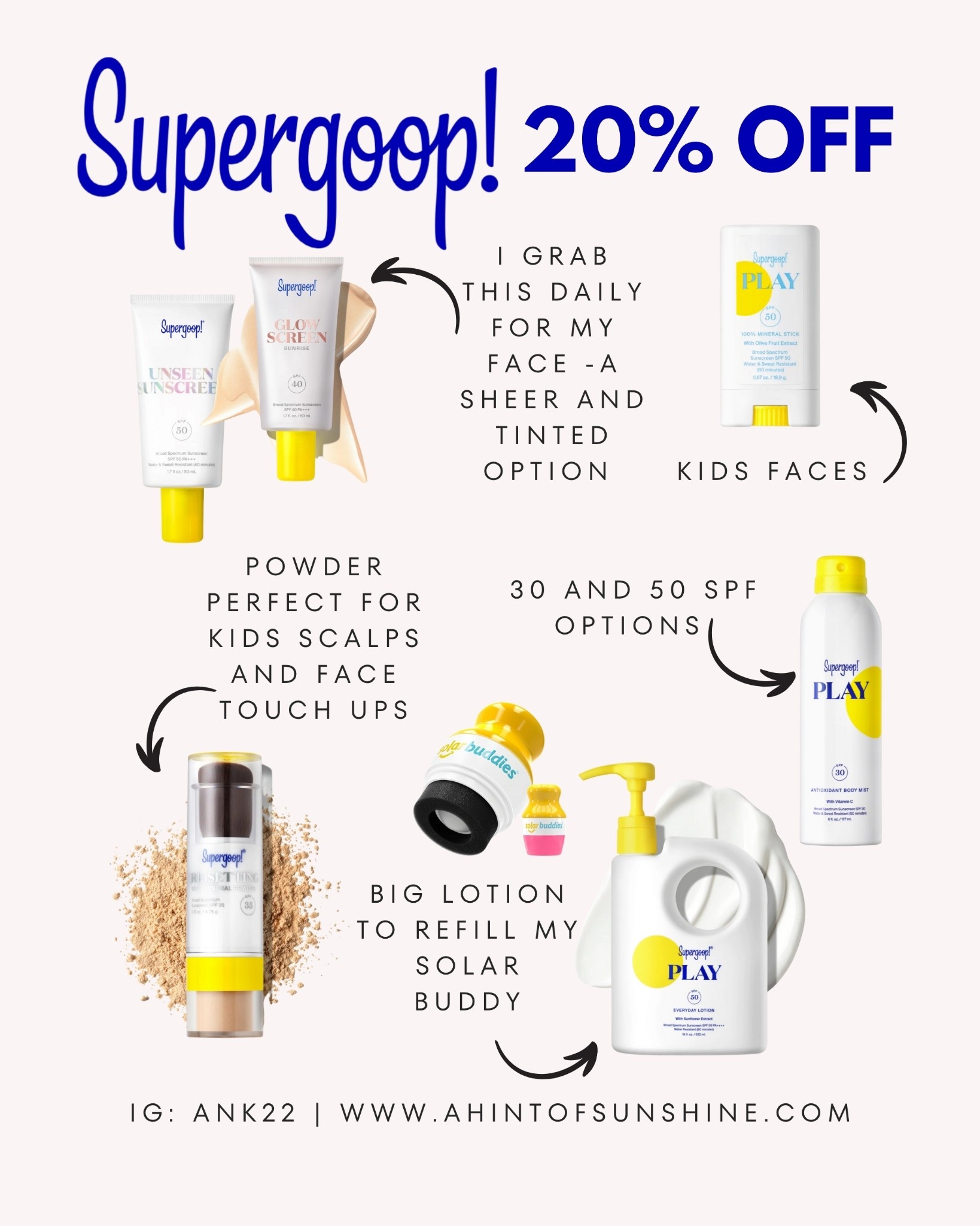 Supergoop 20% off sale! 💙💛

#LTKSeasonal #LTKFamily #LTKBeauty