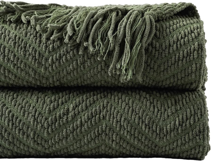 BATTILO HOME Olive Green Chenille Throw Blanket for Bed, Knit Throw Blanket,Super Soft Warm Home ... | Amazon (US)