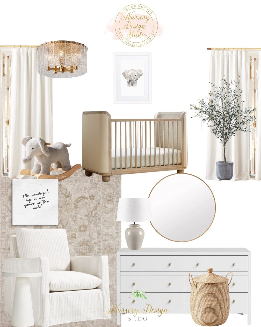 Soft neutral nursery details 
Shop the upholstered crib, striped glider, dresser, rug, lighting, and decor that bring this calm, elevated space together.

#LTKBaby #LTKBump #LTKmomlife